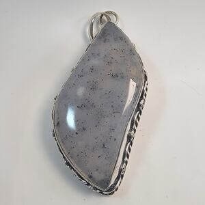 Handmade Dendritic Agate Pendant Necklace with Sterling Silver Jewelry Design